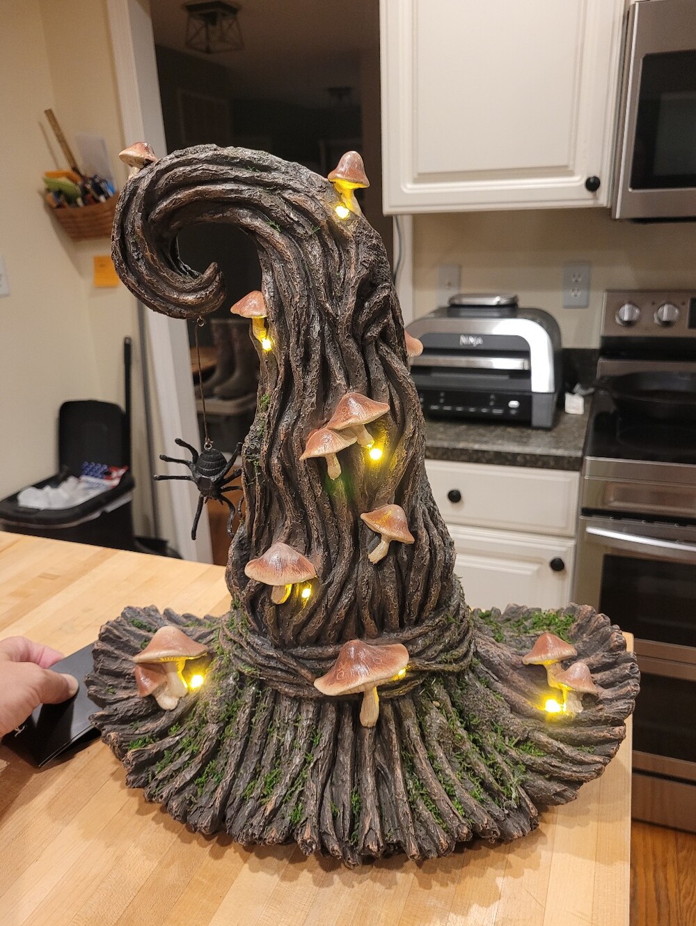 NEW Halloween Whimsical Mushroom Wood Witch Tree Hat Accent with LED Lights